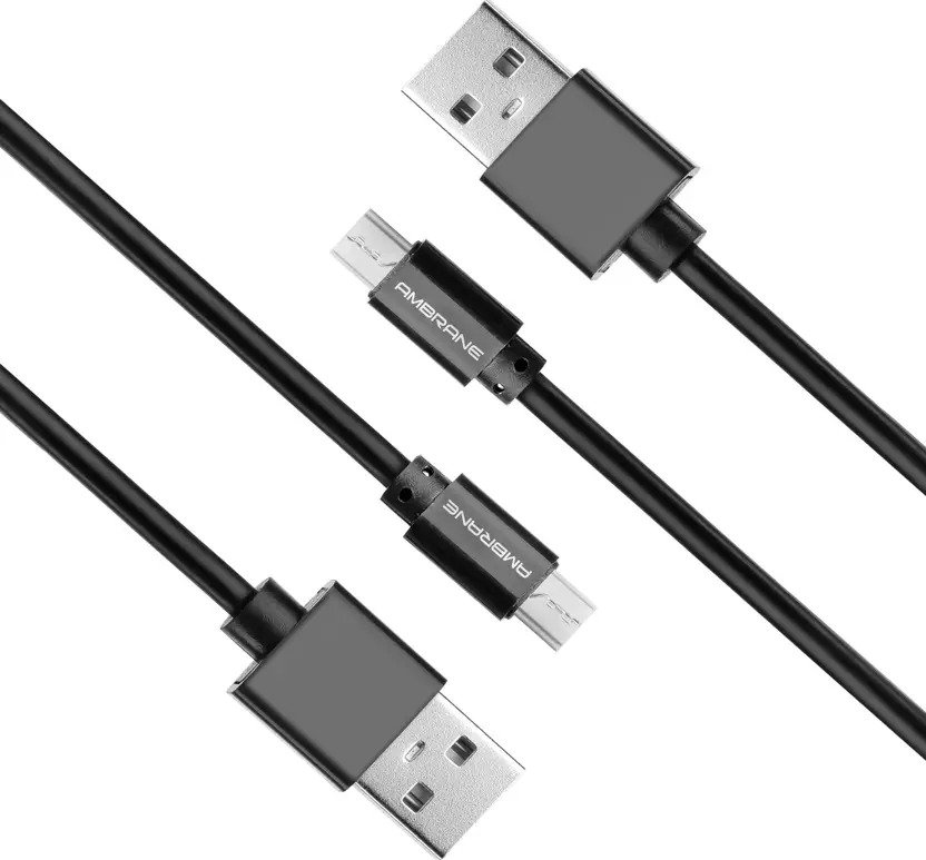 USB Cable 2 A 1 m ACM-1 (Compatible with Android Devices, Black, Pack of: 2)