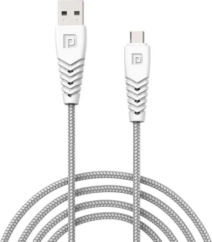 USB Cable 2 A 1 m Nylon Braided Konnect B (Compatible with Mobile, Computer, White, One Cable)